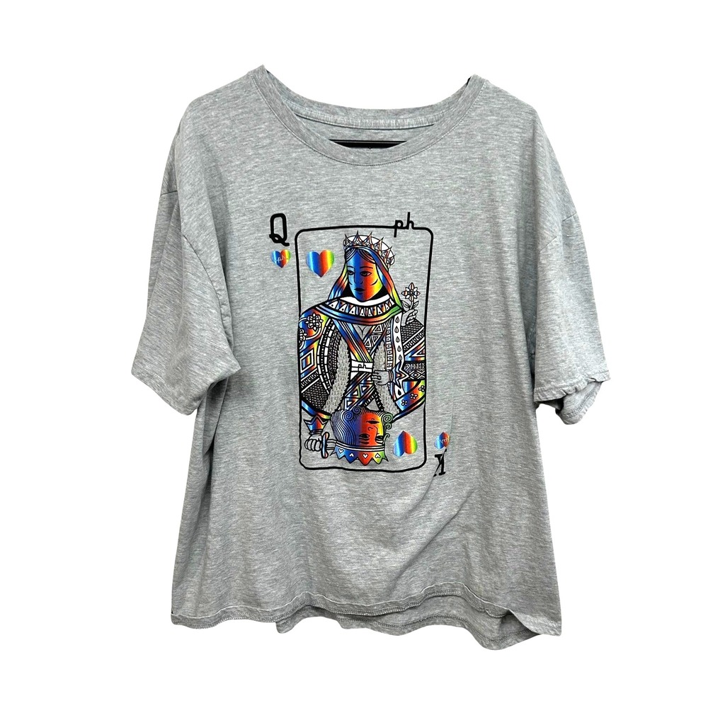 Pride‎ Tarot Queen Graphic Tee XXL Gray Rainbow Queer Mystic Statement
